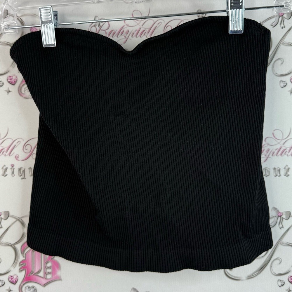 Dynamite strapless top stretchy basic classic top shirt Black Ribbed Crop Top